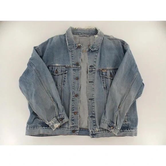 Levi Strauss Signature Denim Trucker Jacket Y2K Mens XL Light Blue Distressed - Picture 4 of 4